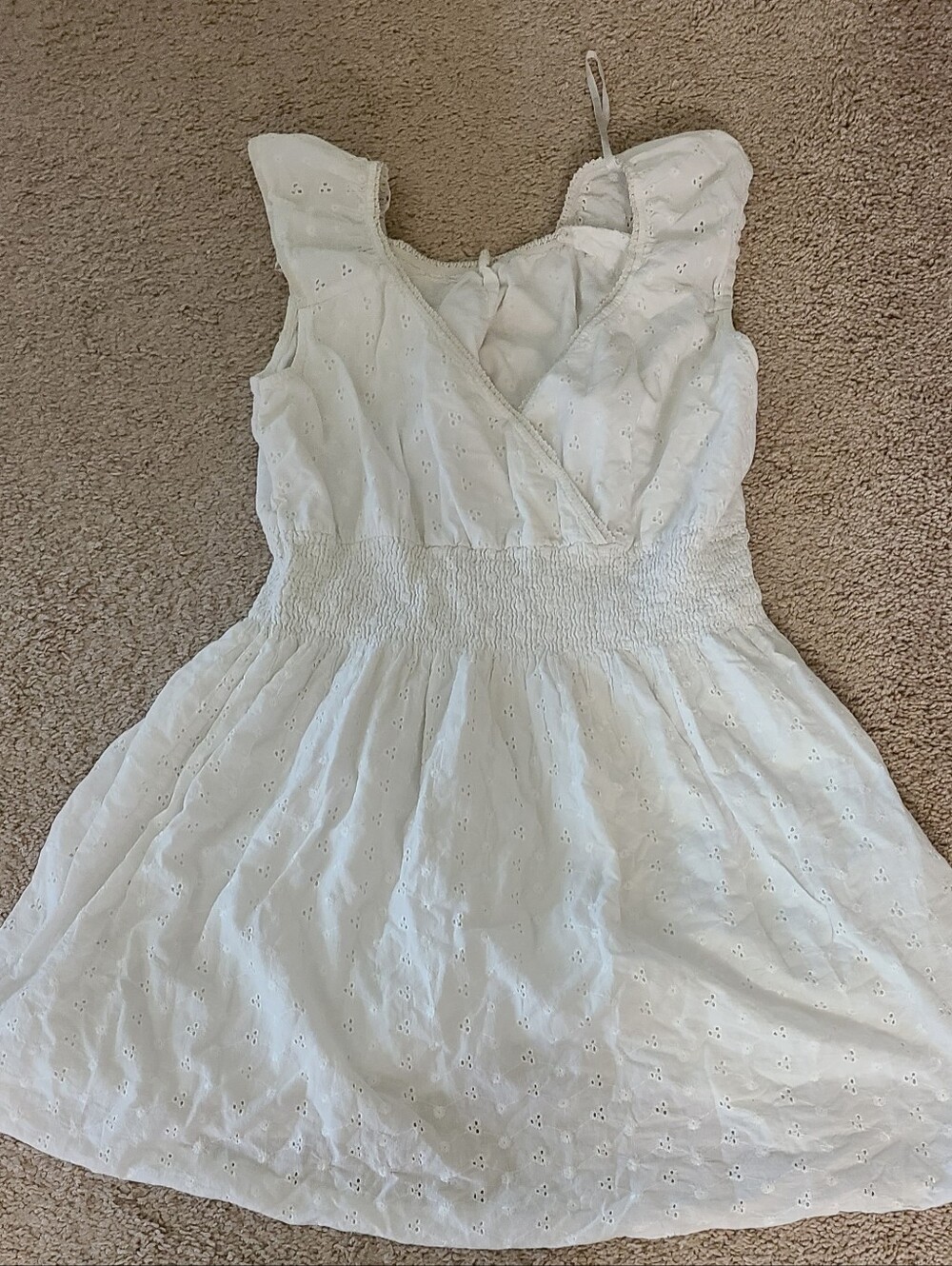 White Eyelet Smocked Waist Summer Dress